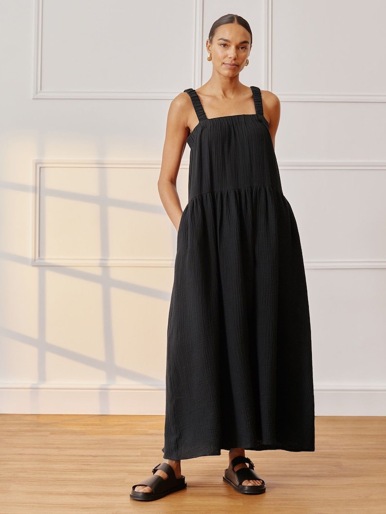 Albaray 100% Cotton Cheesecloth Black Dress - Image 1 of 4