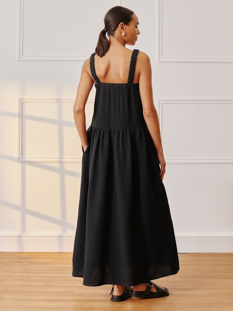 Albaray 100% Cotton Cheesecloth Black Dress - Image 2 of 4