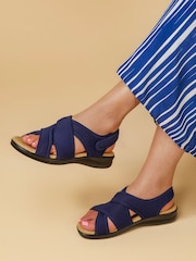 Pavers Navy Blue Touch Fasten Casual Sandals - Image 1 of 6