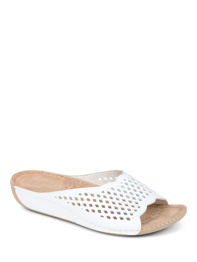 Pavers White Pavers Perforated Leather Brown Mule Sliders - Image 1 of 1