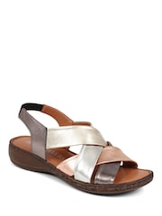 Pavers Brown Pavers Leather Cross Strap Sandals - Image 2 of 6