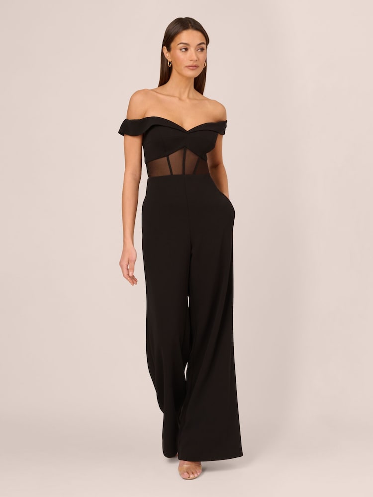 Adrianna Papell Knit Crepe Black Jumpsuit - Image 1 of 7 Adrianna Papell Knit Crepe Black Jumpsuit - Image 1 of 7