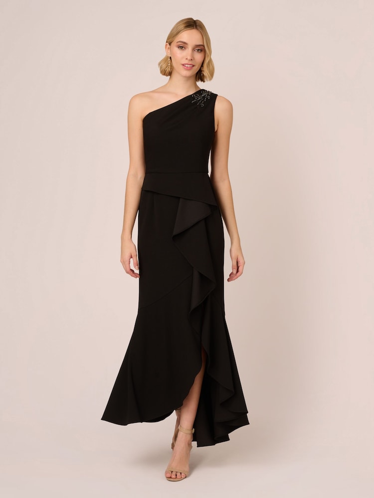 Adrianna Papell Studio Beaded Knit Crepe Black Dress - Image 1 of 7 Adrianna Papell Studio Beaded Knit Crepe Black Dress - Image 1 of 7