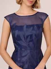 Adrianna Papell Blue Applique Organza Long Gown - Image 5 of 7