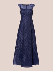 Adrianna Papell Blue Applique Organza Long Gown - Image 6 of 7