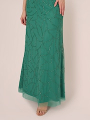 Adrianna Papell Green Beaded Blouson Long Dress - Image 4 of 7
