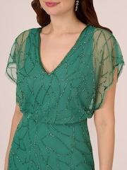 Adrianna Papell Green Beaded Blouson Long Dress - Image 5 of 7