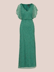 Adrianna Papell Green Beaded Blouson Long Dress - Image 6 of 7