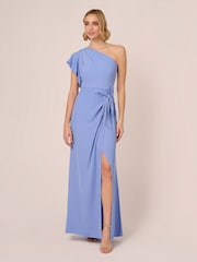 Adrianna Papell Blue One Shoulder Gown - Image 1 of 6