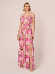 Adrianna Papell Pink Printed Off-Sholder Dress - Image 1 of 7