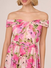 Adrianna Papell Pink Printed Off-Sholder Dress - Image 4 of 7