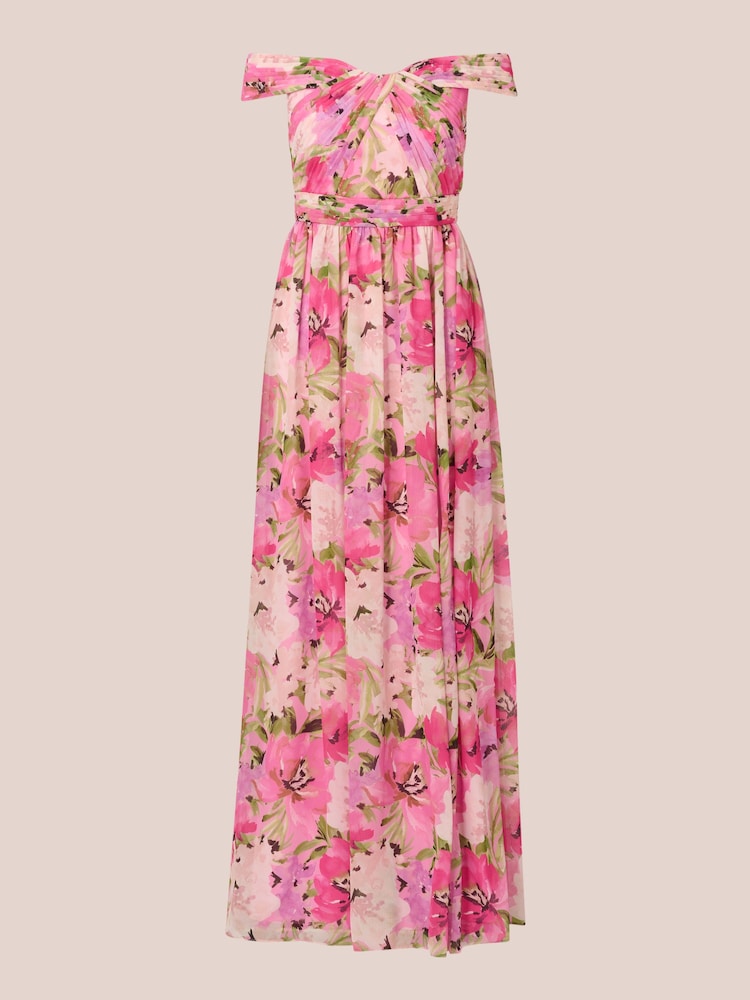 Adrianna Papell Pink Printed Off-Sholder Dress - Image 7 of 7