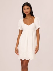 Adrianna Papell 100% Cotton Eyelet Short White Dress - Image 1 of 8