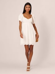 Adrianna Papell 100% Cotton Eyelet Short White Dress - Image 4 of 8