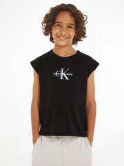 Calvin Klein Grey Monologo Jersey Top - Image 3 of 5