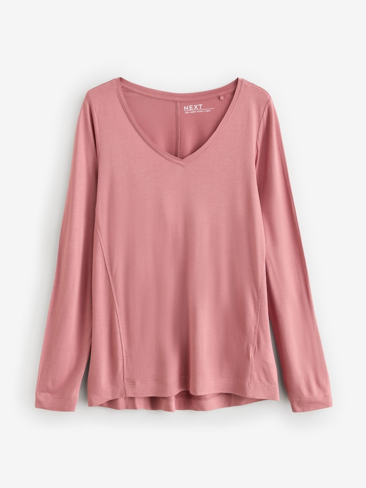 Rose Pink Print Slouch V-Neck Long Sleeve T-Shirt - Image 4 of 6