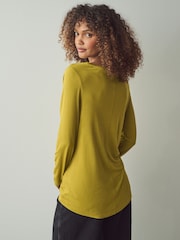 Celery Green Print Slouch V-Neck Long Sleeve T-Shirt - Image 3 of 4
