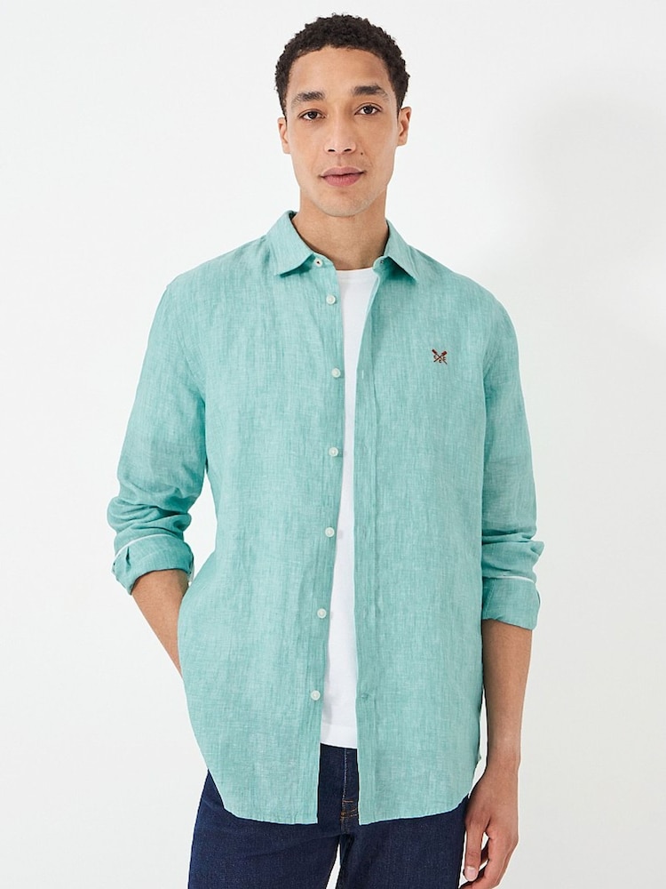 Crew Clothing Blue Sky Plain 100% Linen Classic Long Sleeve Shirt - Image 1 of 4