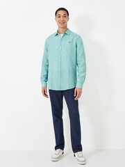 Crew Clothing Blue Sky Plain 100% Linen Classic Long Sleeve Shirt - Image 3 of 4