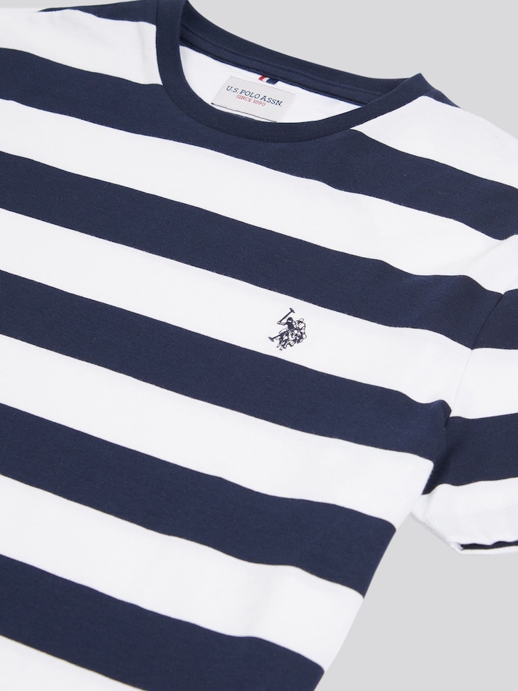 U.S. Polo Assn. Blue Regular Fit Mens Classic Stripe 100% Cotton T-Shirt - Image 7 of 8