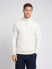 U.S. Polo Assn. Grey Mens Classic Fit Herringbone Quarter Zip Sweatshirt - Image 1 of 7