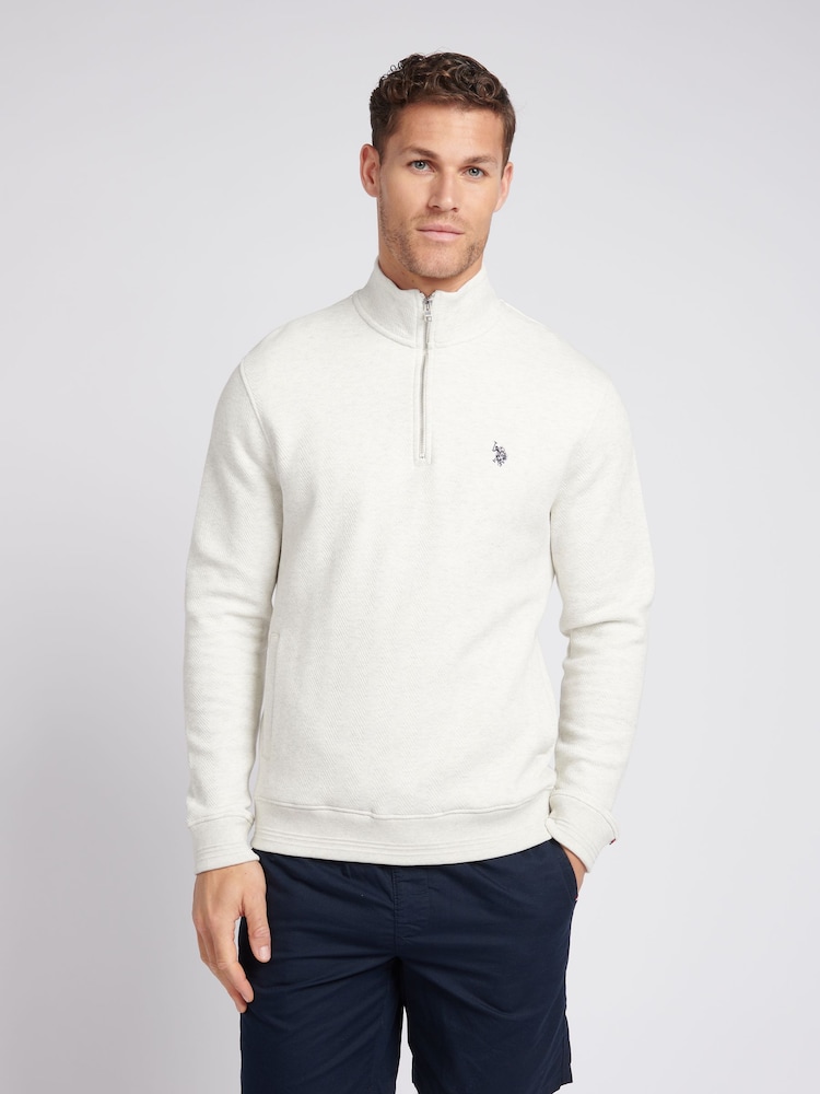 U.S. Polo Assn. Grey Mens Classic Fit Herringbone Quarter Zip Sweatshirt - Image 1 of 7