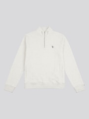 U.S. Polo Assn. Grey Mens Classic Fit Herringbone Quarter Zip Sweatshirt - Image 6 of 7