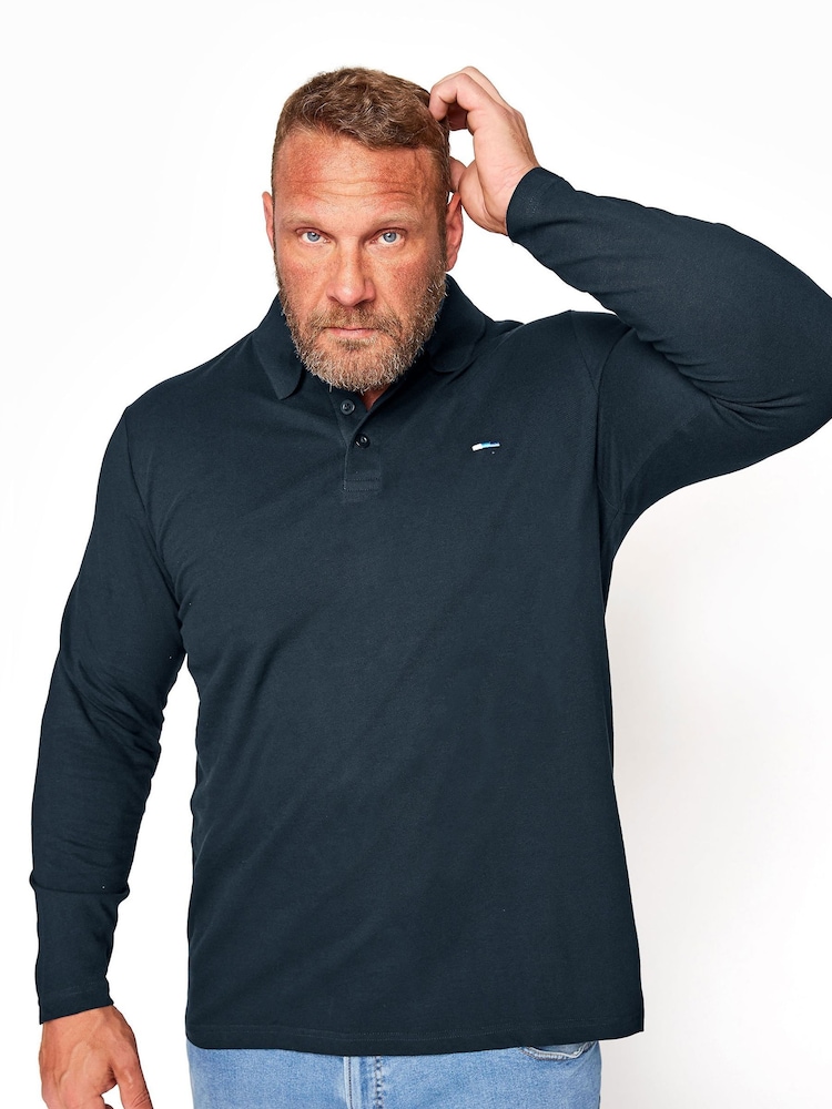 BadRhino Big & Tall Blue 100% Cotton Long Sleeve Core Polo Shirt - Image 1 of 3