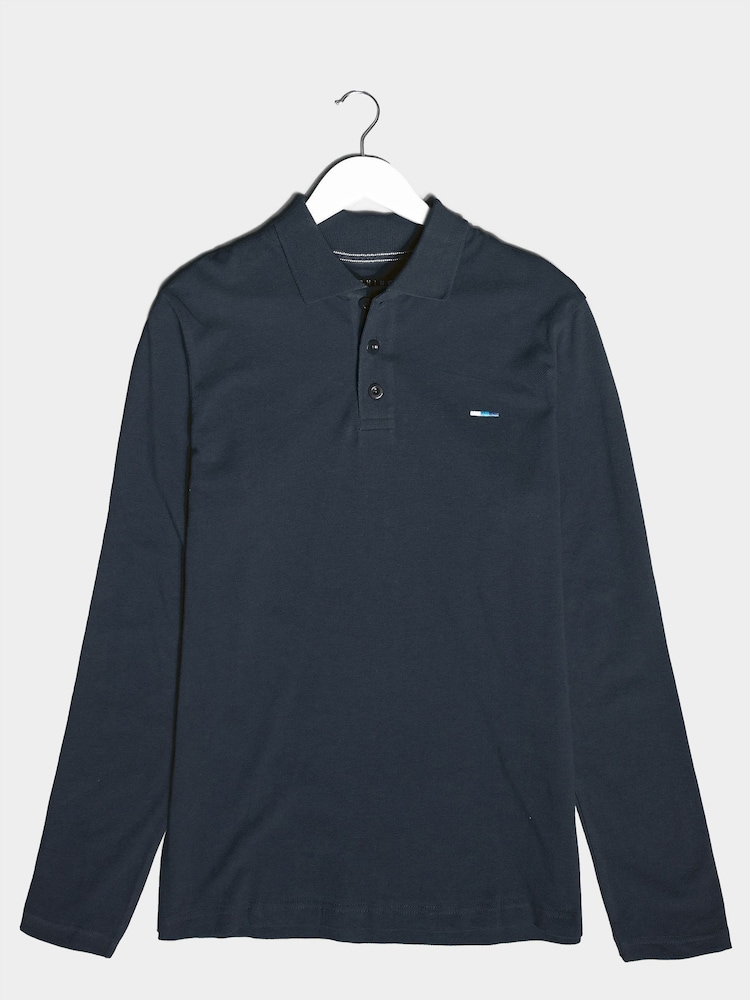BadRhino Big & Tall Blue 100% Cotton Long Sleeve Core Polo Shirt - Image 2 of 3