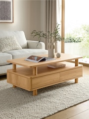 Natural Noa Oak Effect Tube Leg Coffee Table - Image 2 of 8