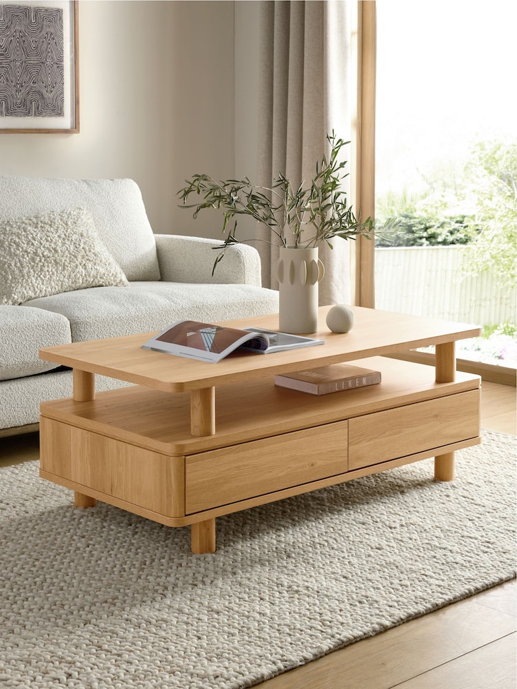 Natural Noa Oak Effect Tube Leg Coffee Table - Image 2 of 8