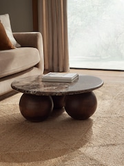 Dark N. Premium Orb Marble Wood Round Coffee Table - Image 1 of 7