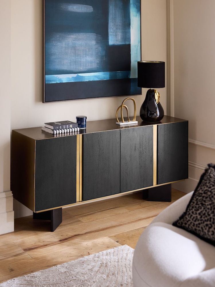 Black/Brass Astrid Solid Mango Wood Large Sideboard - Image 2 of 9