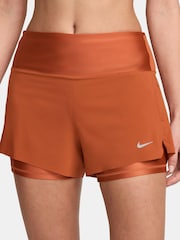 Nike Orange Dri FiT Swift Mid Rise 3 Inch 2 in 1 Running Shorts with Pockets - Image 3 of 12