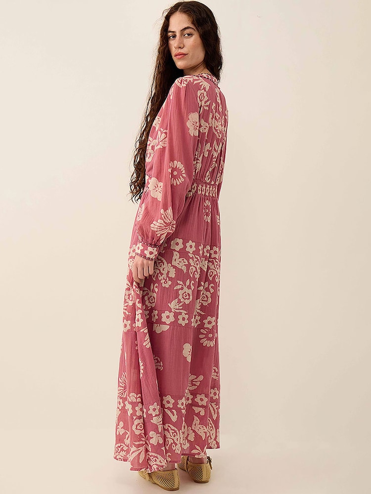 East Pink Kris Hand-Batik Floral Print V-Neck Maxi Dress - Image 2 of 5 East Pink Kris Hand-Batik Floral Print V-Neck Maxi Dress - Image 2 of 5
