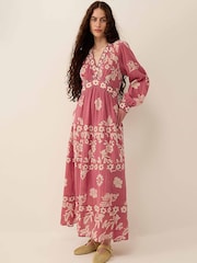 East Pink Kris Hand-Batik Floral Print V-Neck Maxi Dress - Image 3 of 5