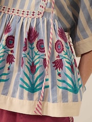 East Rylea Hand-Screen Printed Placement Floral Striped Cotton Top - Imagen 4 de 5