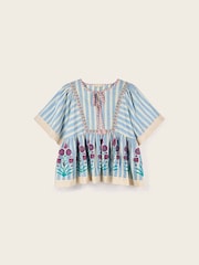 East Rylea Hand-Screen Printed Placement Floral Striped Cotton Top - Imagen 5 de 5