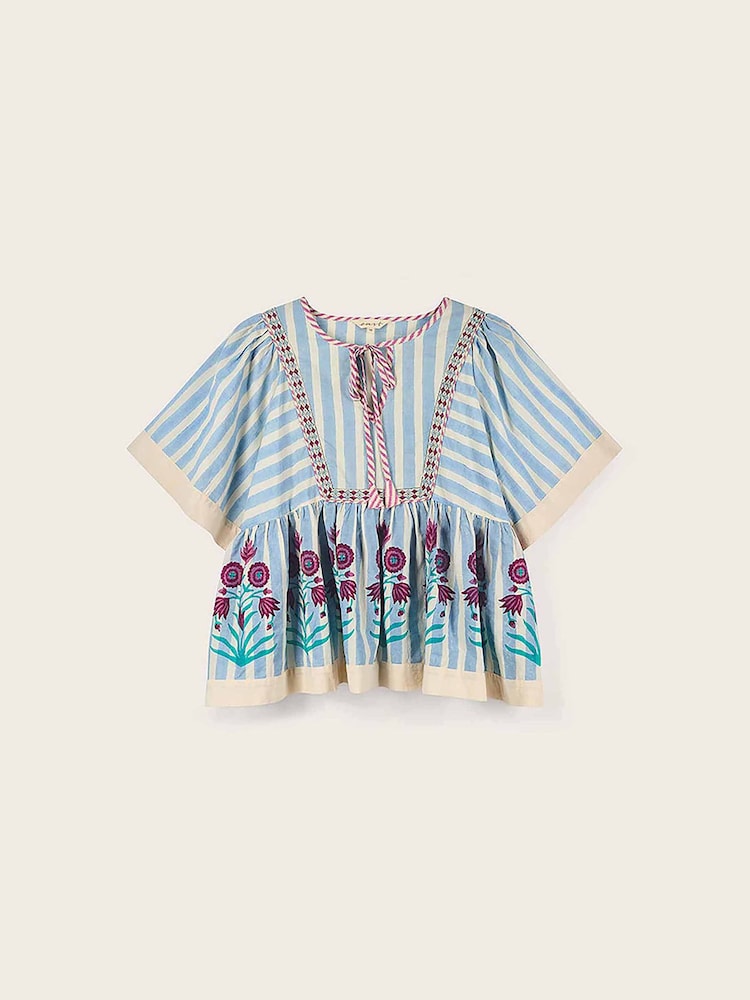 East Rylea Hand-Screen Printed Placement Floral Striped Cotton Top - Imagen 5 de 5