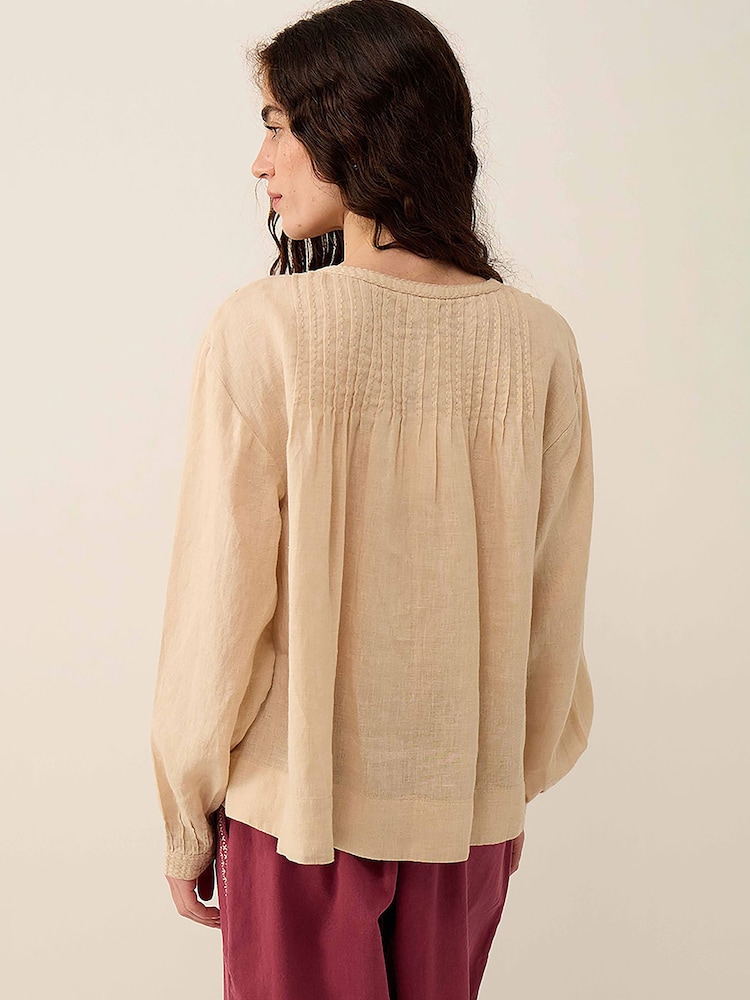 Camisa de lino con cuello anudado y bordados de East Liza Pintuck - Imagen 2 de 5