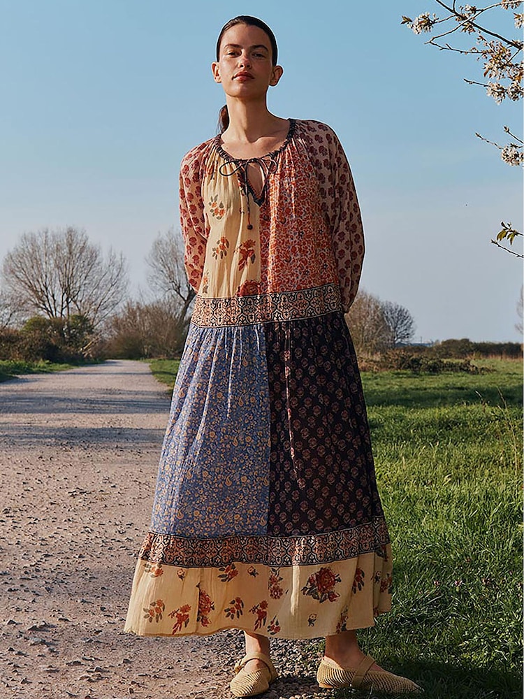 crinkle cotton maxi dress Nona Steel Abstract Crinkle Cotton Maxi Dress