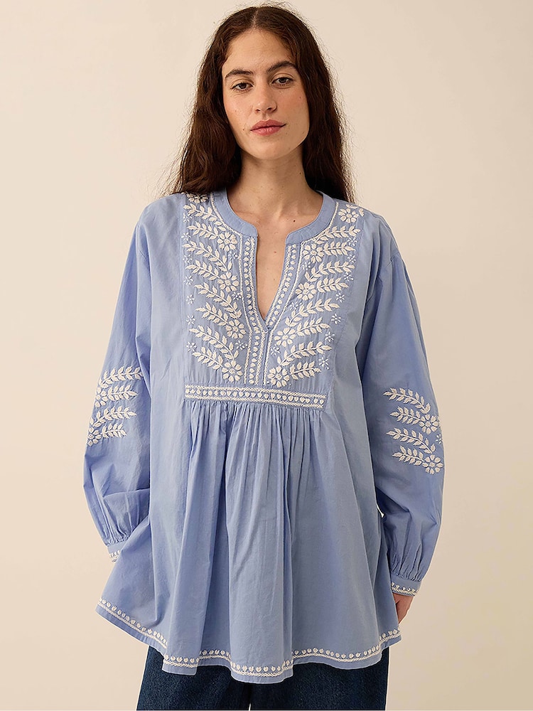 East Alva Floral Hand-Embroidery Cotton Top - Imagen 1 de 4