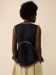 East Blue Winnie Contrast Broderie Lace Sleeveless Cotton Top - Image 2 of 4