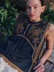 East Blue Winnie Contrast Broderie Lace Sleeveless Cotton Top - Image 4 of 4
