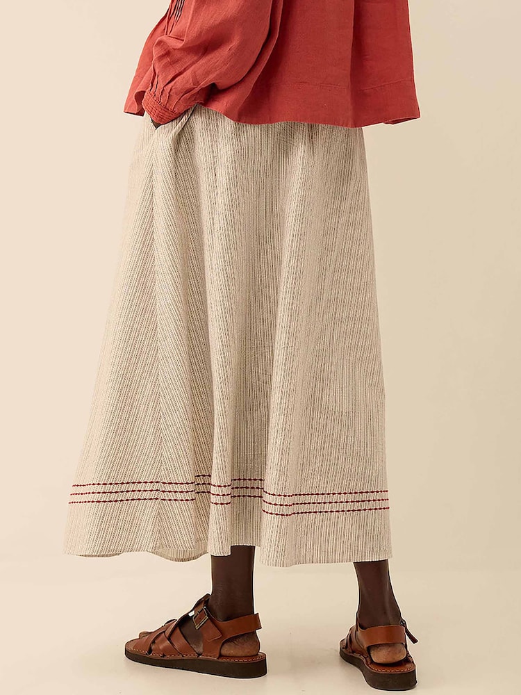 East Zoe Yarn-Dyed Pinstripe Textured Cotton Embroidered A-Line Midi Skirt - Imagen 2 de 3
