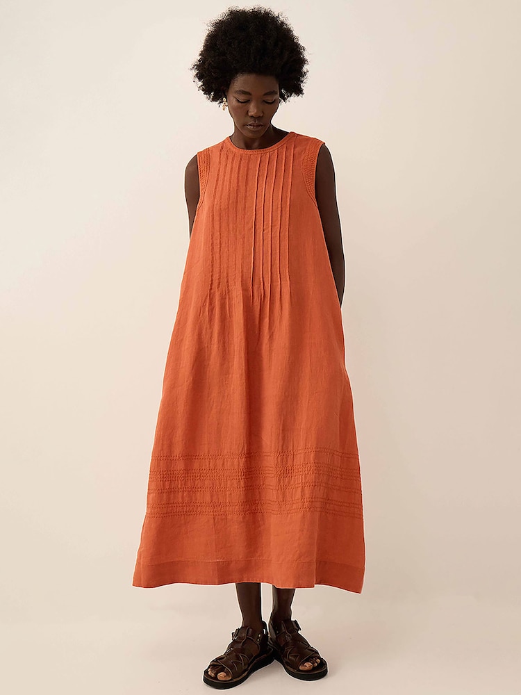 East Orange Liza Linen Embroidered Stitch Sleeveless Midi Shift Dress - Image 1 of 5 East Orange Liza Linen Embroidered Stitch Sleeveless Midi Shift Dress - Image 1 of 5