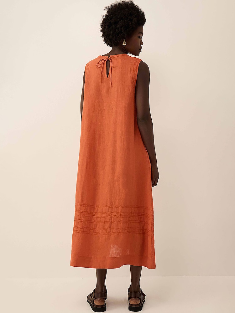 East Orange Liza Linen Embroidered Stitch Sleeveless Midi Shift Dress - Image 2 of 5 East Orange Liza Linen Embroidered Stitch Sleeveless Midi Shift Dress - Image 2 of 5