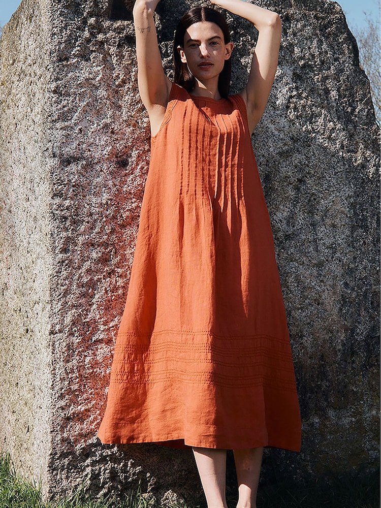East Orange Liza Linen Embroidered Stitch Sleeveless Midi Shift Dress - Image 5 of 5 East Orange Liza Linen Embroidered Stitch Sleeveless Midi Shift Dress - Image 5 of 5