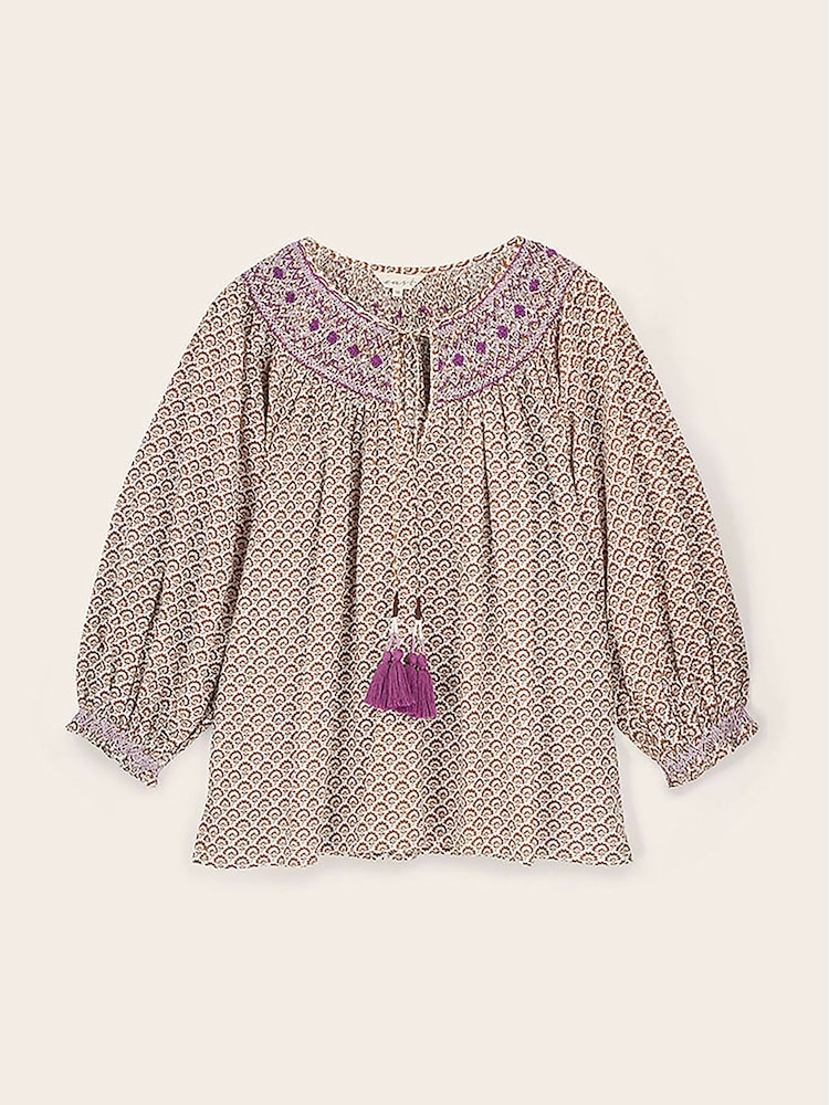 East Alina Hand-Screen Printed Floral Embroidered Smocking Top - Imagen 6 de 6