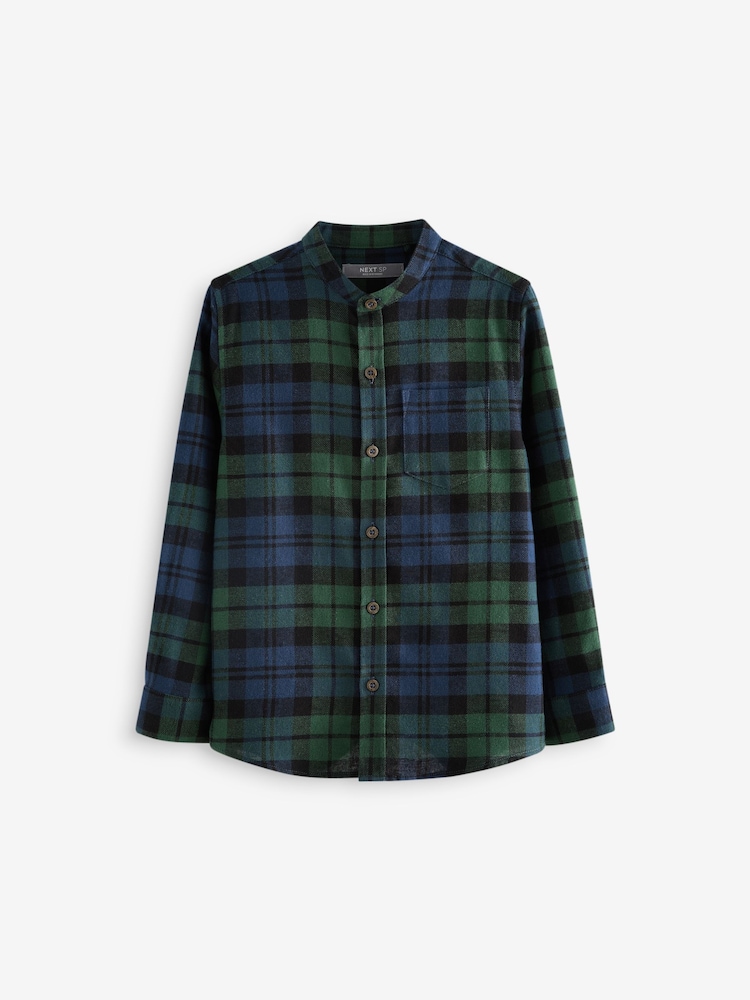 Green/Blue Long Sleeve Check Grandad 100% Cotton Shirt - Image 1 of 1
